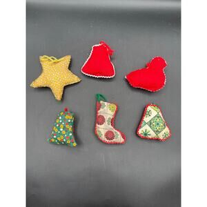 Set of 6 Vintage Handmade Christmas Plush Ornaments